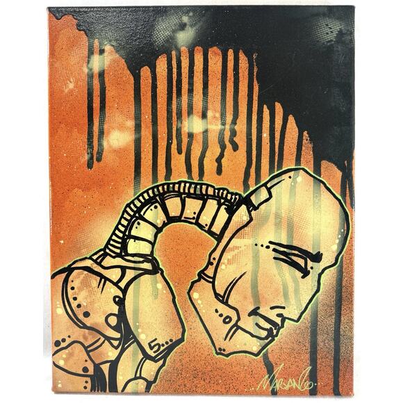 Other - Matt Marsango Down Original Acrylic Spray Paint Robot Figure 11x14 Canvas Signed